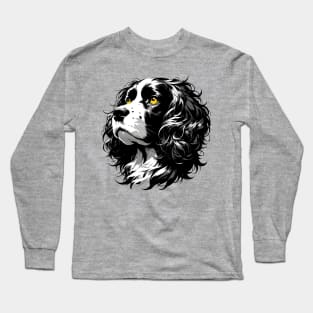 Stunning and Cool American Water Spaniel Monochrome and Gold Portrait for Father's Day Long Sleeve T-Shirt